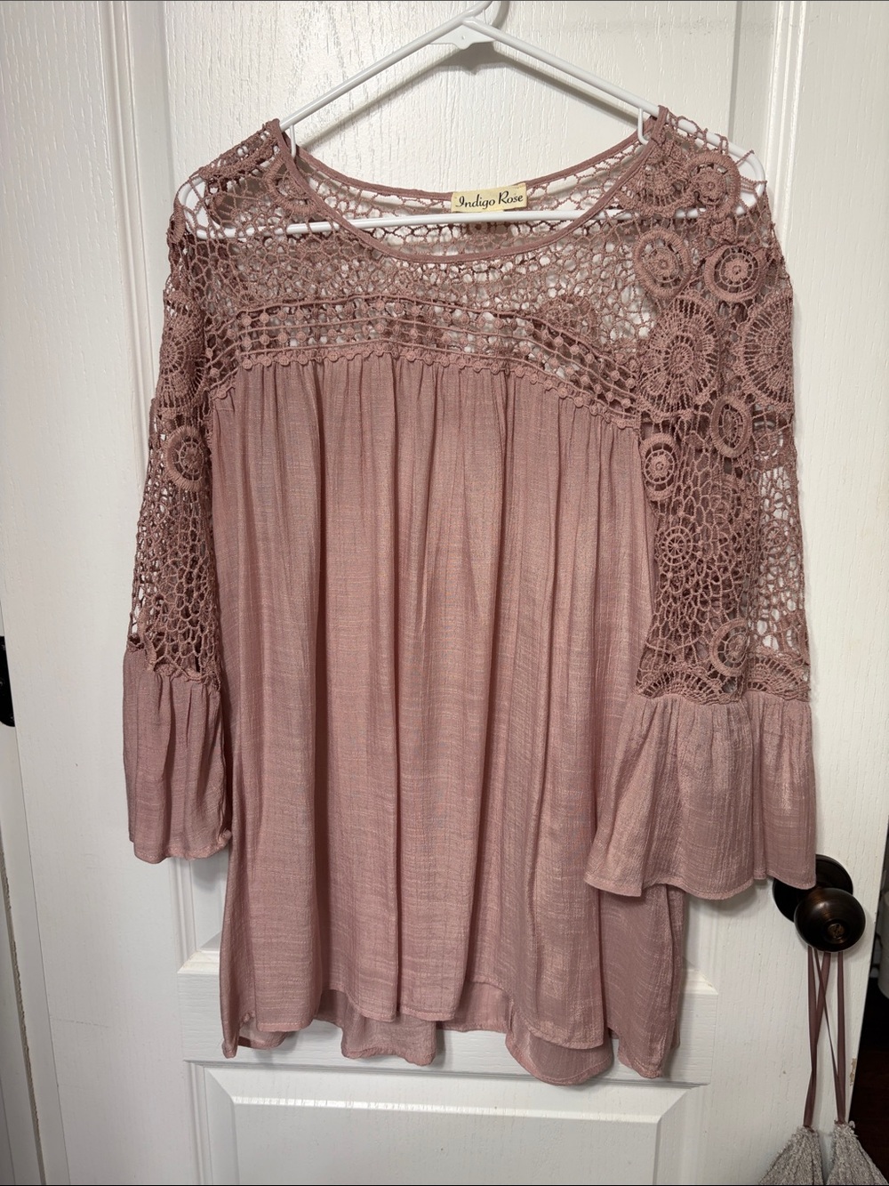 Indigo Rose Women's Mauve Crochet Yoke Blouse